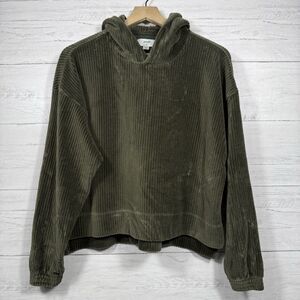 Aerie womens green ribbed velvet v neck hoodie size small comfort casual fall